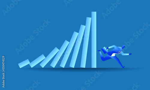 businessman run from domino effect mean he run from work pressure concept flat illustration Business about hard work and pressure for presentation