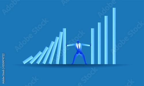 businessman tried to stop domino effect mean an officer try to withstand from pressure concept flat illustration Business about hard work and pressure for presentation