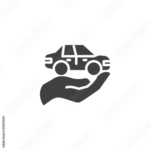 Car insurance vector icon. filled flat sign for mobile concept and web design. Hand and car glyph icon. Symbol, logo illustration. Vector graphics