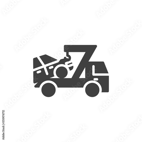 Car towing truck vector icon. filled flat sign for mobile concept and web design. Auto towing glyph icon. Symbol, logo illustration. Vector graphics