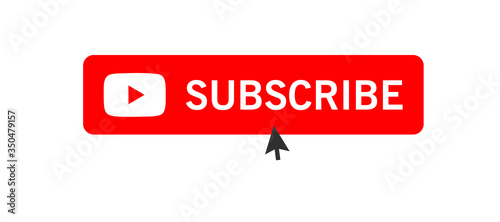 Subscribe icon shape sign. Red button subscribe to channel, blog. Social media logo symbol. Vector illustration image. Isolated on white background.