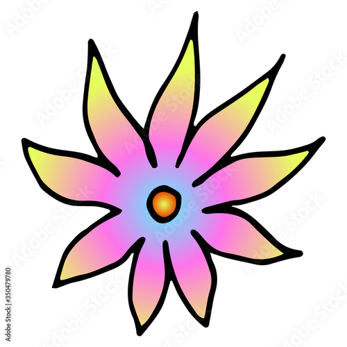 Colorful flower drawing. Vector hand drawn doodle illustration