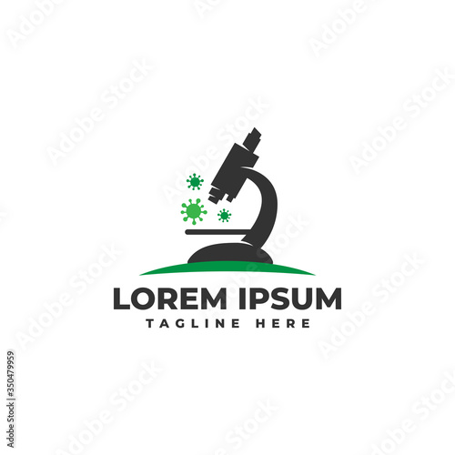 Bacterial Virus Research with Microscope Logo Vector Icon Illustration