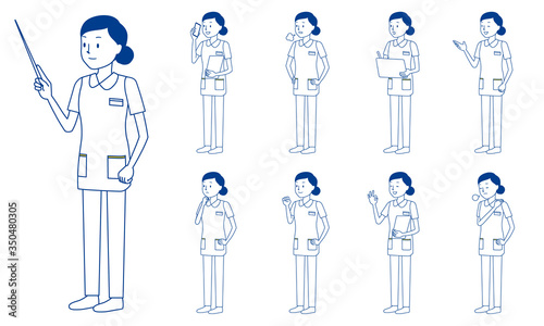 Healthcare worker (nurse) character set in 9 poses isolated vector illustartion