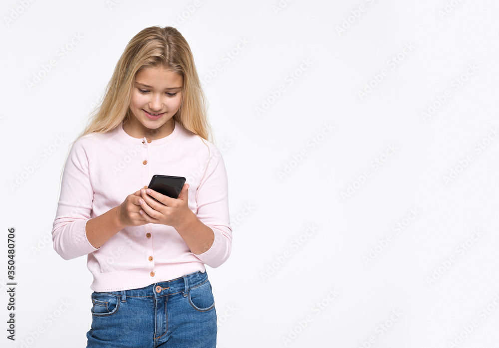 Young girl using phone with copy-space Young girl using phone with copy-space