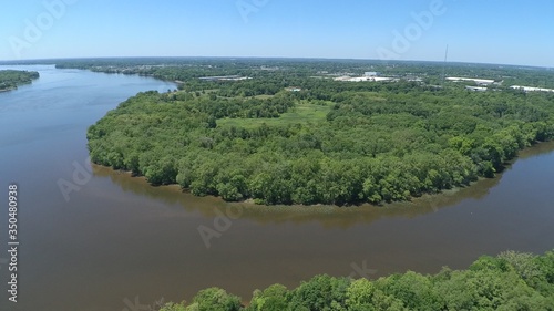 bird's eye view of creek meets river