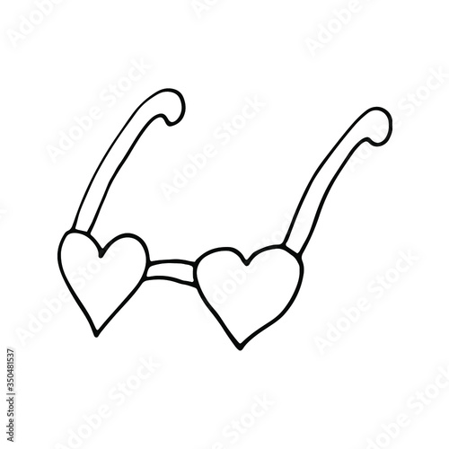 Glasses heart. Hand drawing outline doodles. Isolated item. Glasses design for postcards, cards, print, valentines day, love. Vector illustration.