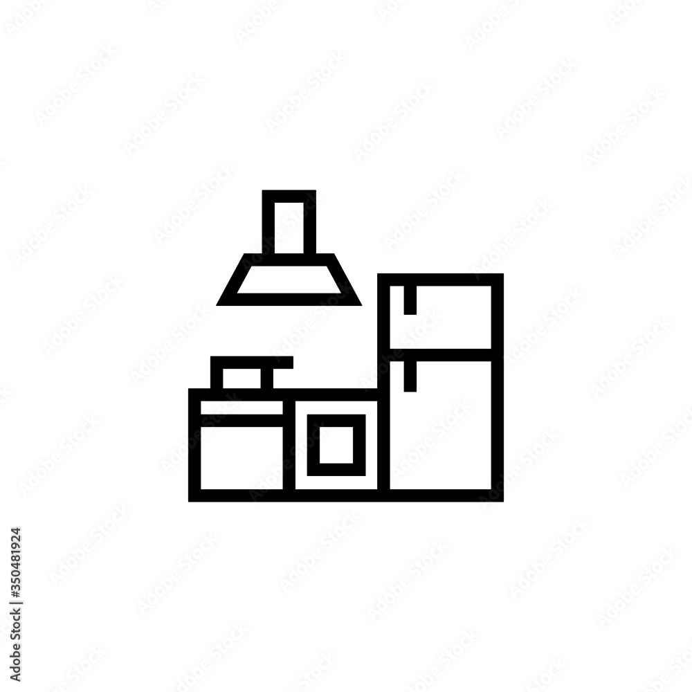 Kitchen vector icon in linear, outline icon isolated on white background Kitchen vector icon in linear, outline icon isolated on white background