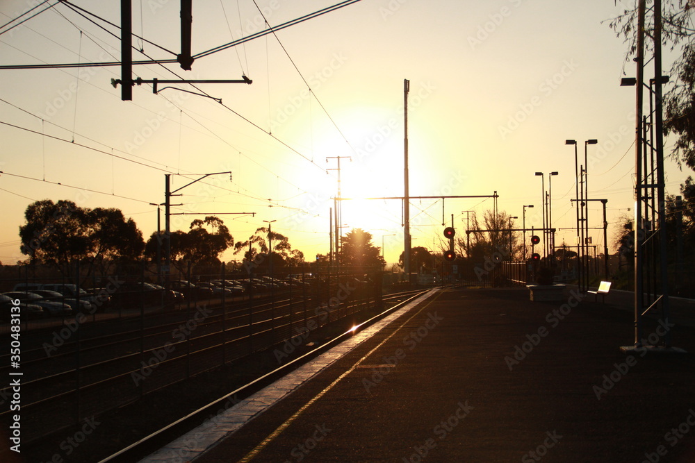 Warm sunset at the train station