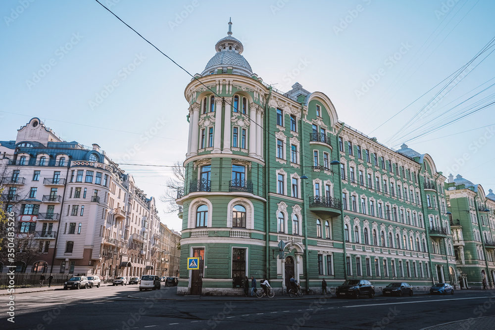 Architecture of Saint Petersburg, city life during the period of self-isolation from the Chinese coronavirus, empty streets