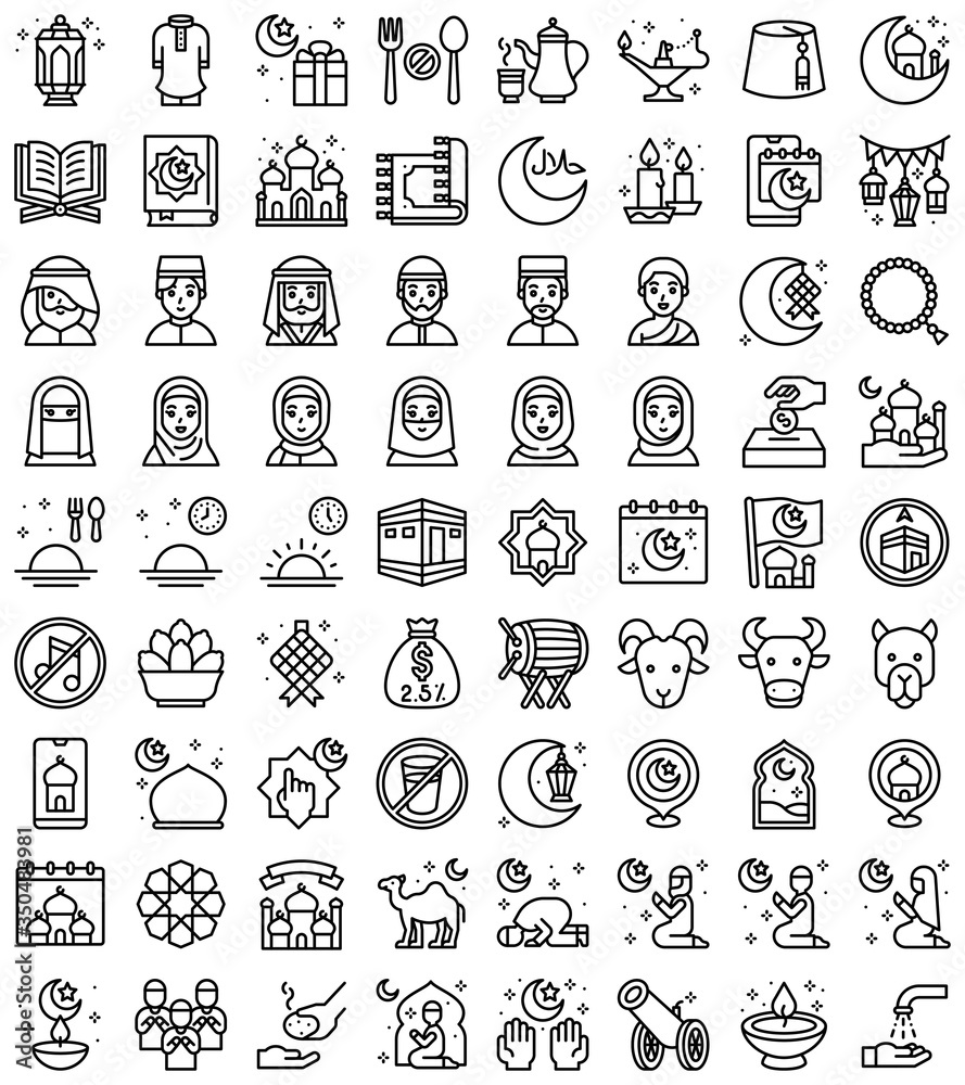 Ramadan festival related icon set, line style Ramadan festival related icon set, line style