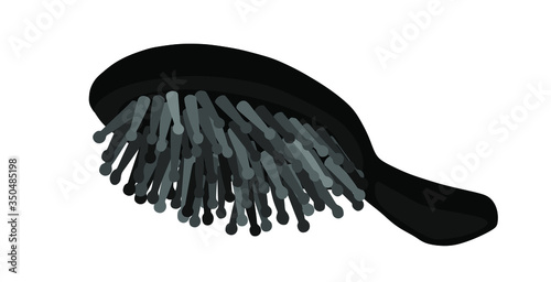 Professional massage black hairbrush vector silhouette illustration isolated on white background. Hairdresser beauty saloon equipment. Wooden hair brush.