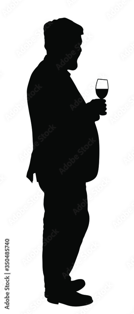 Business man drinking wine vector silhouette isolated on white. Gentleman toasting, break relaxation after work. Man drink beer in bar. Social live success celebration with beverage.