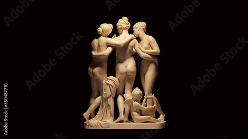Obraz na plátně The Three Graces Sculpture White Cream Bone Color Rear View 3d illustration 3d r