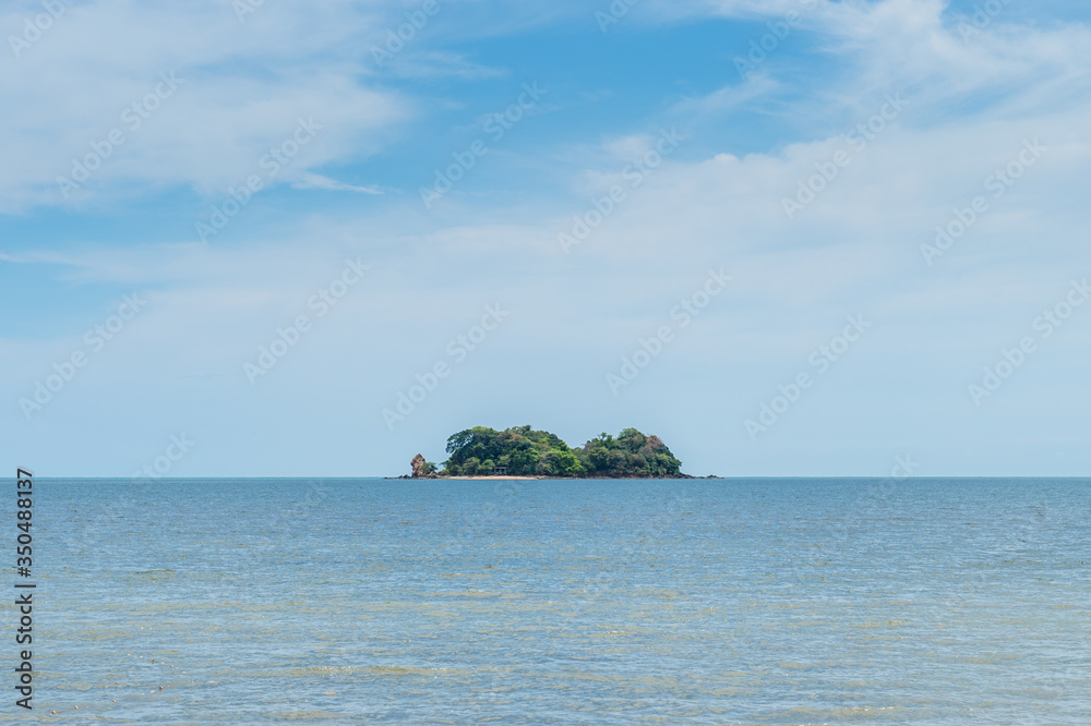 Closeup of alone island  on the ocean landscape