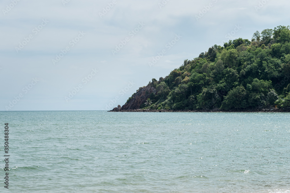 Closeup of island on the ocean landscape