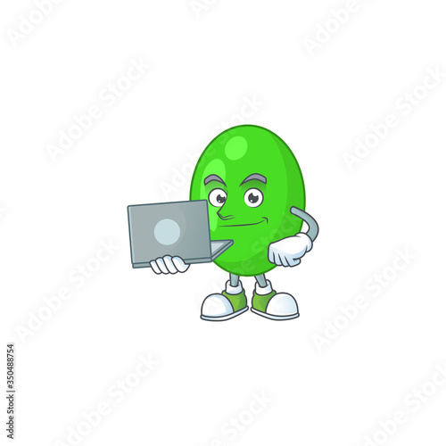 Diligent tetrad cartoon drawing concept working from home with laptop