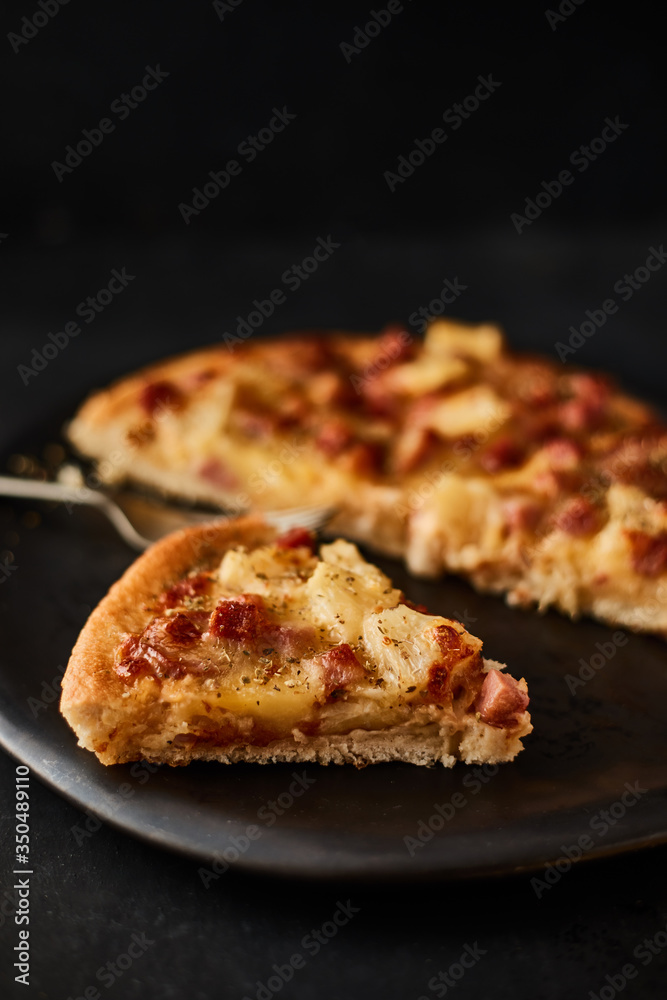 Pizza with bacon and sausage. Pizza with bacon and sausage.