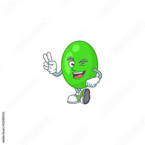 smiling tetrad cartoon mascot style with two fingers