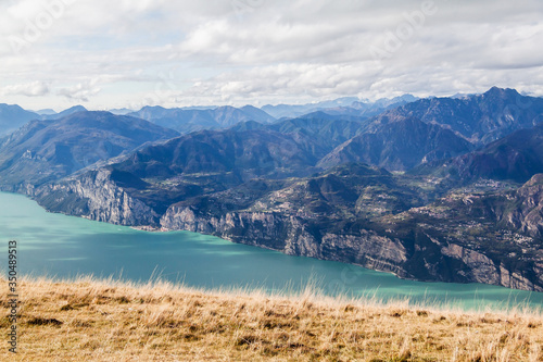 Panoramic view on Lake Garda in autumn. Italy.