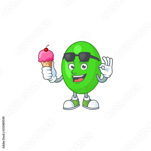 Happy face of tetrad cartoon mascot having an ice cream