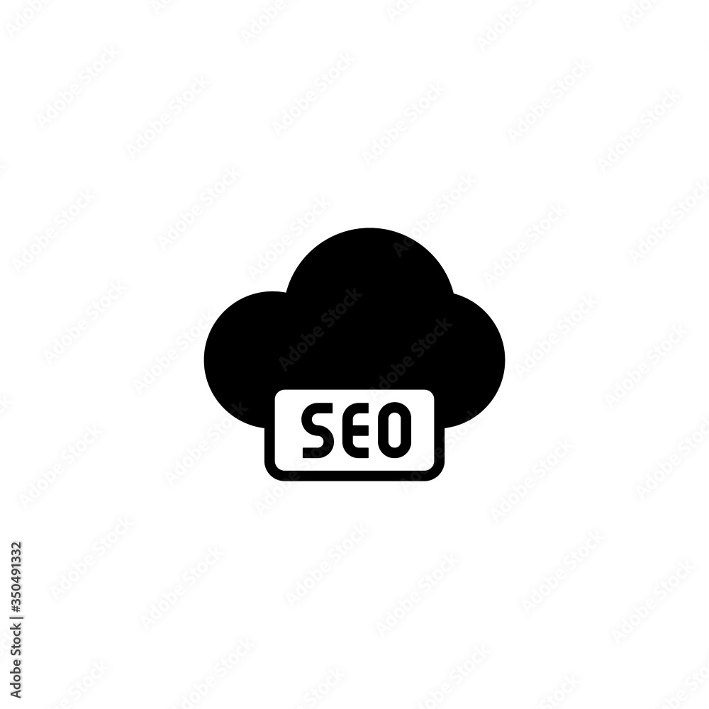 Seo cloud vector icon in black solid flat design icon isolated on white background