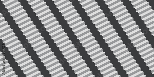 Seamless monochrome pattern with diagonal stairs and stripes.