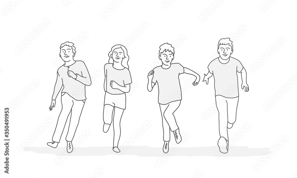 School Children Running. Line drawing vector illustration. School Children Running. Line drawing vector illustration.