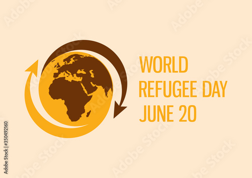 World Refugee Day vector. Planet Earth with arrows vector. Human migration on earth icon. Earth Globe Africa View. Refugee Day Poster, June 20. Important day