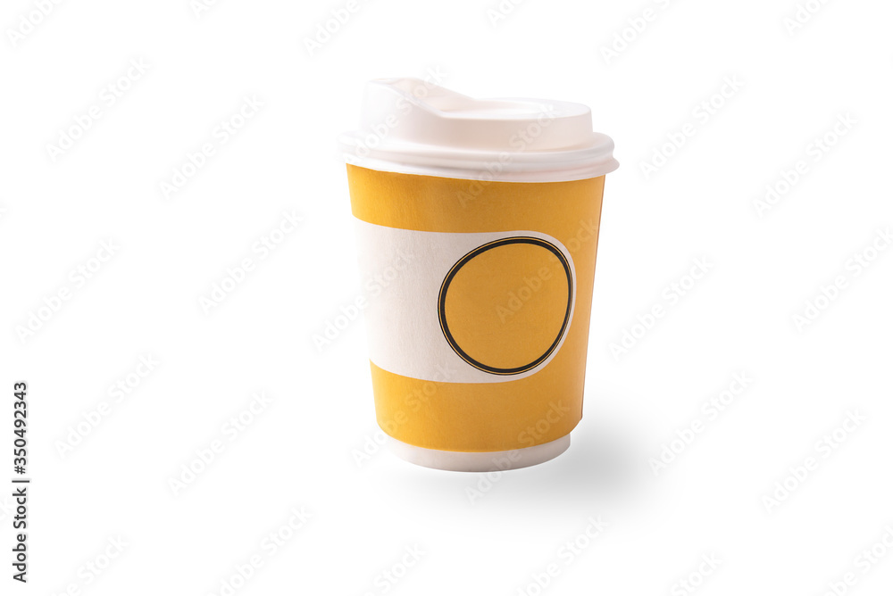 Yellow hot coffee cup made from paper isoloated over white background - isoloted object over white background with clipping path Yellow hot coffee cup made from paper isoloated over white background - isoloted object over white background with clipping path