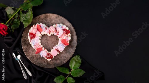 Valentines day heart-shaped cake with copy space