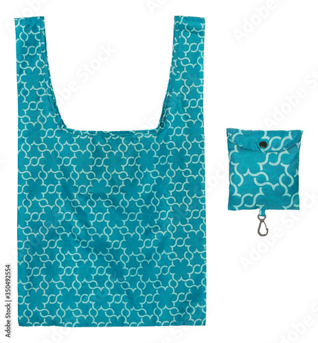 Photography Blue printed foldable shopping bag in pocketsize with clipping path