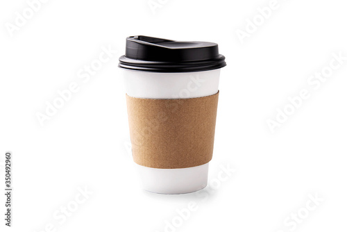 Brown hot coffee cup made from paper isoloated over white background - isoloted object over white background with clipping path