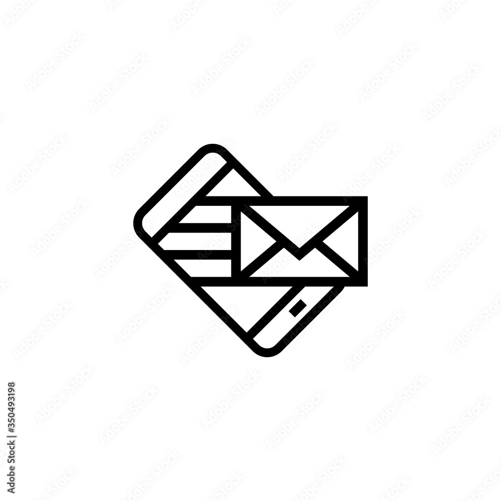 Mobile with envelope vector icon in linear, outline icon isolated on white background