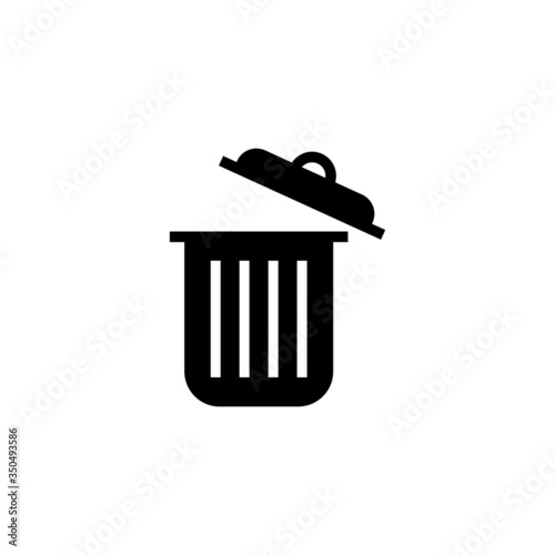 Trash can open vector icon in black solid flat design icon isolated on white background