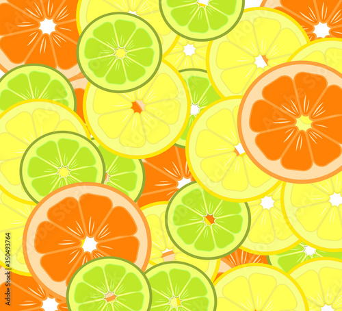 Citrus fruits seamless vector pattern. Colorful colorful summer background