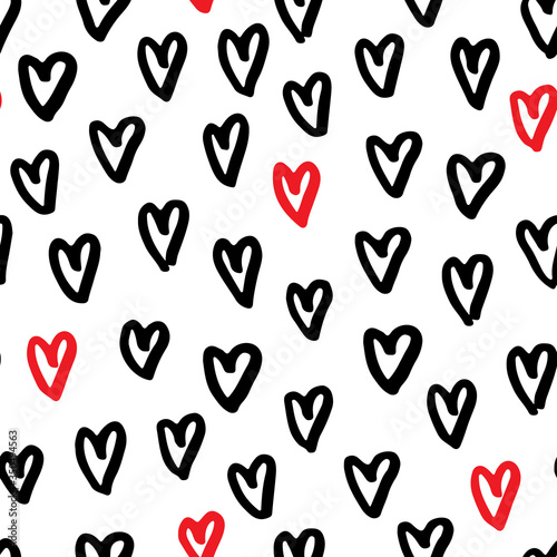 seamless pattern with hand drawn doodle hearts