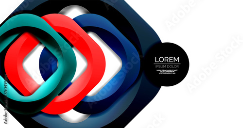 Square geometric vector abstract background, dynamic modern minimal template. Multicolored square shapes with round corners overlapping each other