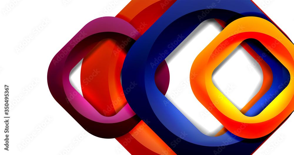 Square geometric vector abstract background, dynamic modern minimal template. Multicolored square shapes with round corners overlapping each other Square geometric vector abstract background, dynamic modern minimal template. Multicolored square shapes with round corners overlapping each other