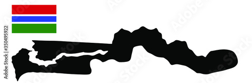 Gambia map and flag vector silhouette illustration isolated on white background. High detailed. 