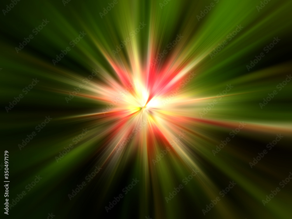 Abstract surface radial zoom blur of green, pink, yellow tones. Abstract background with radial, radiating, converging lines. Abstract surface radial zoom blur of green, pink, yellow tones. Abstract background with radial, radiating, converging lines.