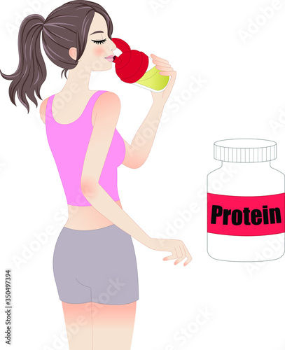 プロテインを飲む女性