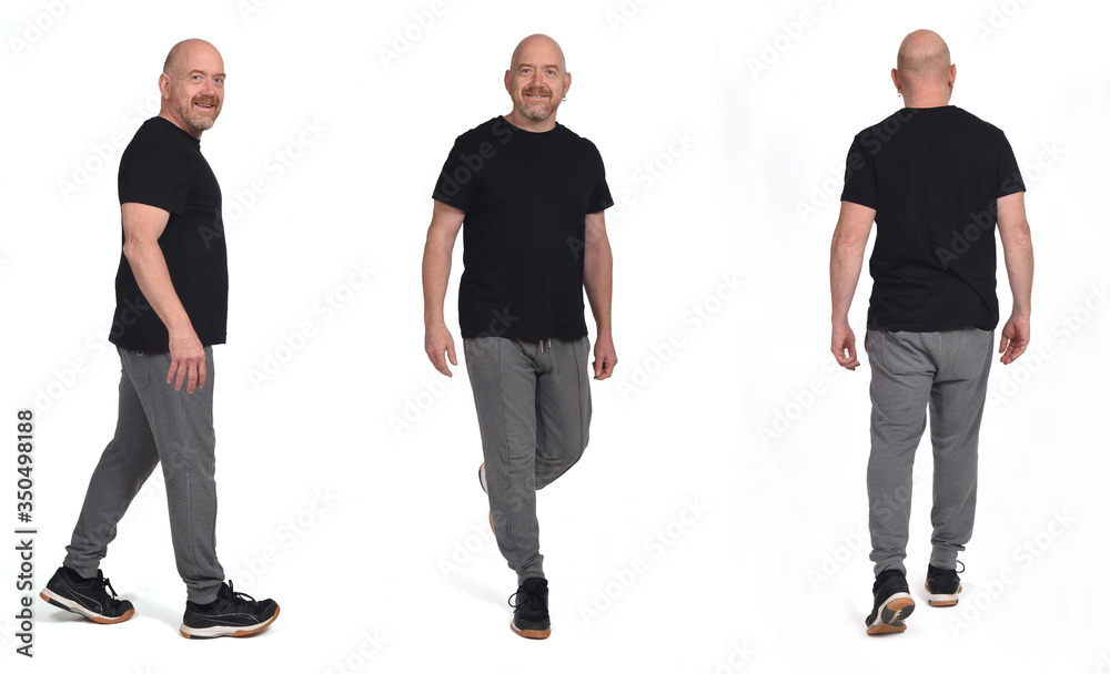 Fototapeta premium man with sportswear seen from face profile and back on white background
