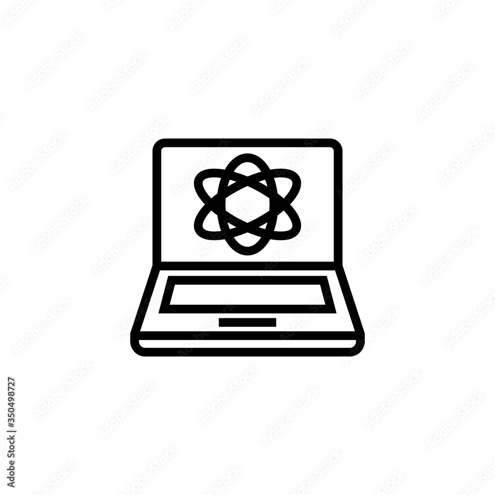 Science in a laptop vector icon in linear, outline icon isolated on white background Science in a laptop vector icon in linear, outline icon isolated on white background