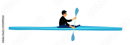 Sport man kayaking vector illustration isolated on white background. Canoe or kayak vector. Sportsmen during sprint race rafting by boat.