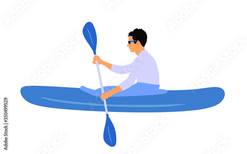 Sport man kayaking vector illustration isolated on white background. Canoe or kayak vector. Sportsmen during sprint race rafting by boat.