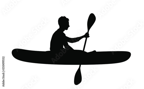 Sport man kayaking vector silhouette illustration isolated on white background. Canoe or kayak vector. Sportsmen during sprint race rafting by boat.