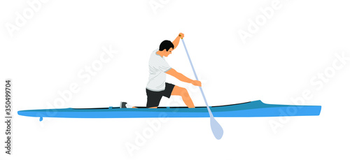 Sport man kayaking vector illustration isolated on white background. Canoe or kayak vector. Sportsmen during sprint race rafting by boat.