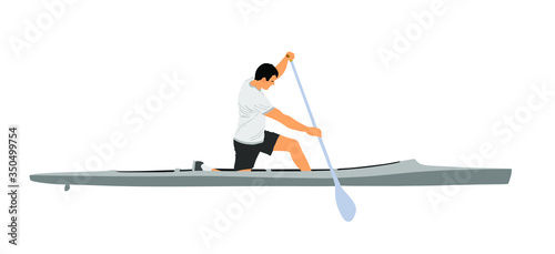 Sport man kayaking vector illustration isolated on white background. Canoe or kayak vector. Sportsmen during sprint race rafting by boat.