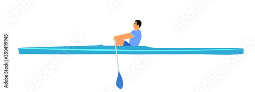 Sport man kayaking vector illustration isolated on white background. Canoe or kayak vector. Sportsmen during sprint race rafting by boat.